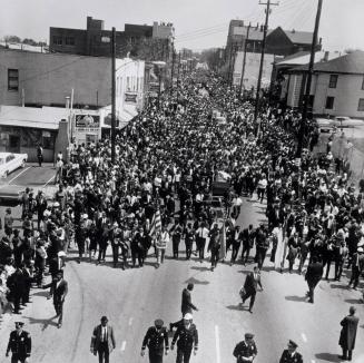 Martin Luther King Funeral Procession. Funeral procession for Dr. Martin Luther King on Auburn Ave. after leaving King's church. Atlanta, Georgia.