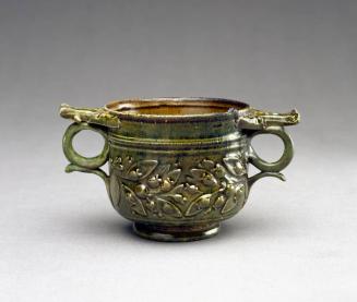 Green-glazed Skyphos with Raised Handles, Leaf-and-Berry Moldings