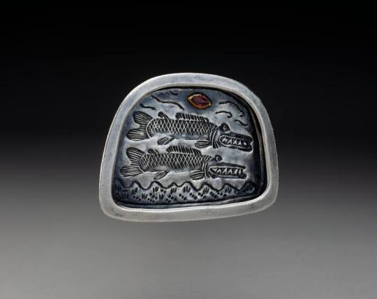 "Two Very Fierce Stamped Fish" Brooch