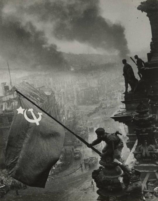 Raising the Hammer and Sickle over the Reichstag, Berlin, Germany