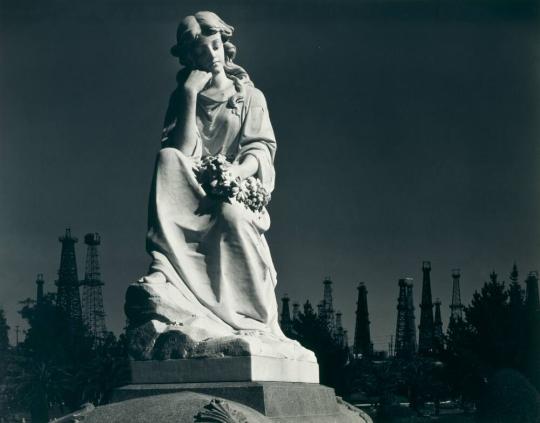 Statue and Oil Derricks, Signal Hill, Long Beach, California