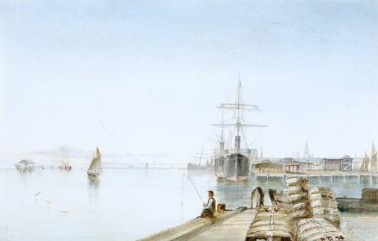 Galveston Wharf with Cotton Bales