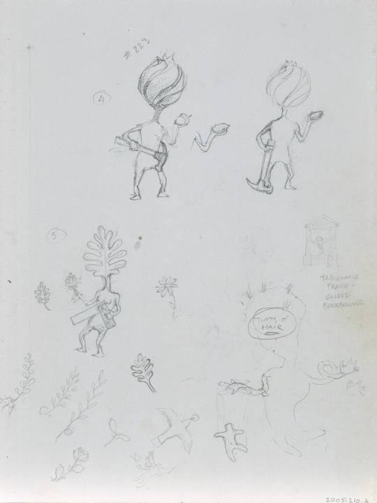 Study for several pieces including "Figure Pin #132" Brooch
