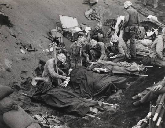 Blood Plasma and Whole Blood — Navy Doctors and Corpsmen Treat Marines on Iwo Jima