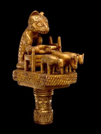 Linguist Staff Finial Representing a Leopard and Four Antelope