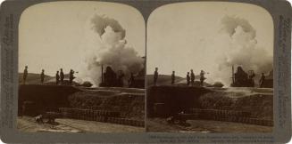 Enormous 11-inch shell from Japanese siege gun, beginning its deadly flight into Port Arthur