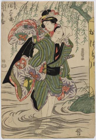 Seki Sanjuro as Obiya Choemon and Ichikawa Denzo as Ohan of the Shinonoya from the Kabuki Drama Katsuragawa renri no shigarami (Love Suicide of Ohan and Choemon at the Katsura River)