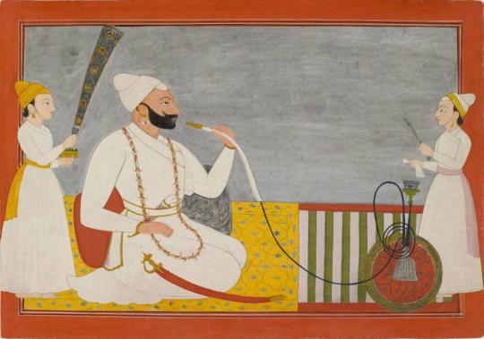 Raja Ajmat Dev of Mankot Smoking a Hookah