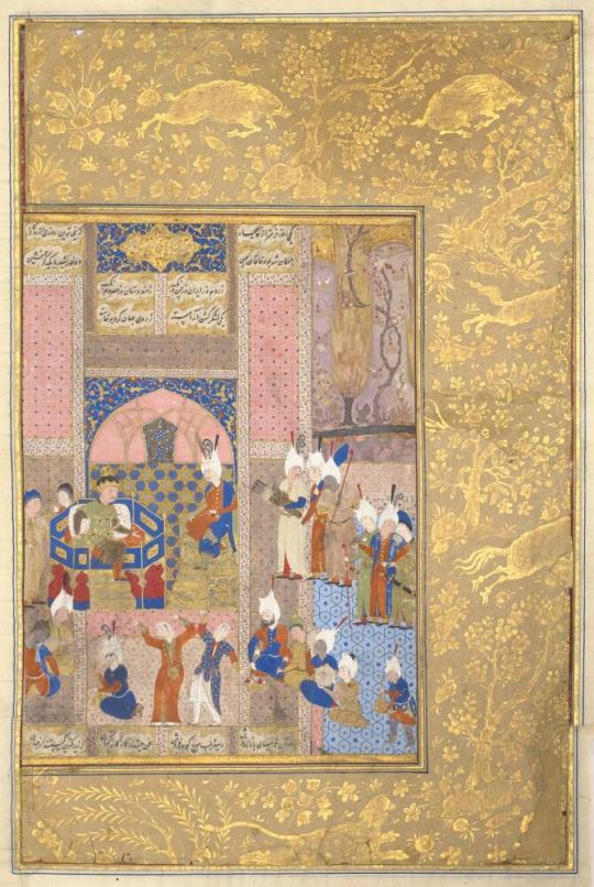 Alexander Feasting with the Emperor of China, Folio from a Khamsa (Quintet) of Nizami