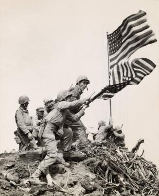 Flag Raising at Iwo Jima — Installing Large Flag on Mt. Suribachi