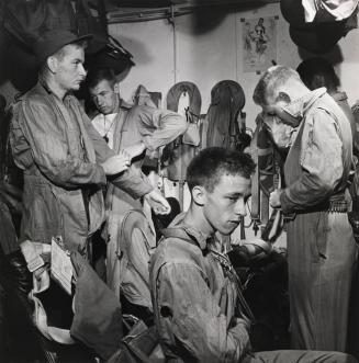 Air Crewmen in Ready Room Prepare Grimly for Another Strike, USS Ticonderoga