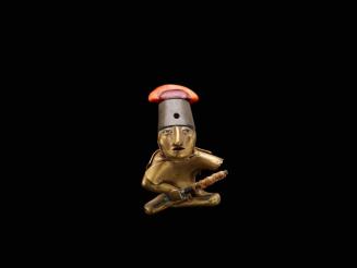 Seated Warrior with Gold Poncho and a Silver "Fez" with a Crest.