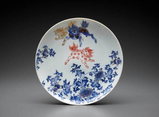 Dish with Shishi and Peonies