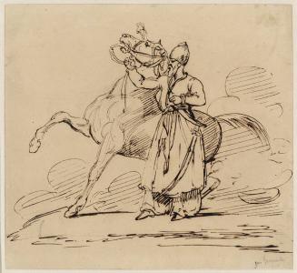 Persan tenant un cheval (Persian Holding a Horse) [recto]; A man lying on his back, study for Raft of the Medusa and Study of male head in profile [verso]