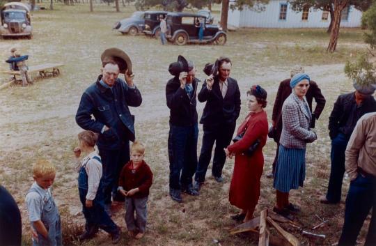 Saying grace before the barbeque dinner at the fair, Pie Town, New Mexico