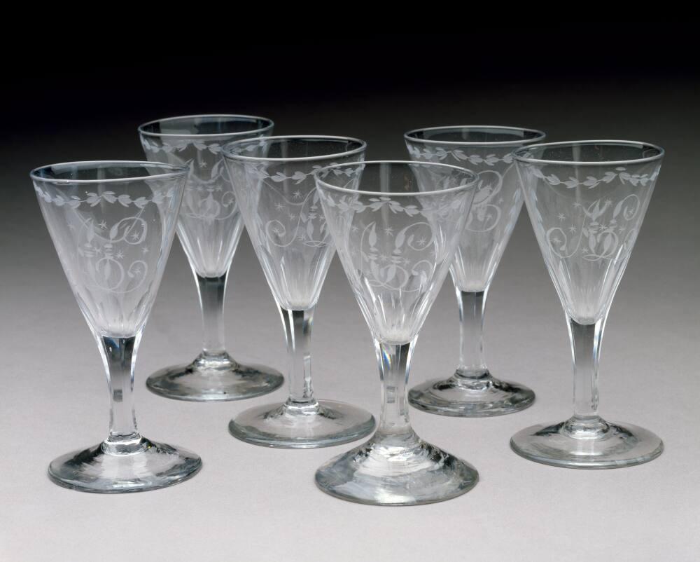 Set of Six Antique Moser Port Wine Glasses