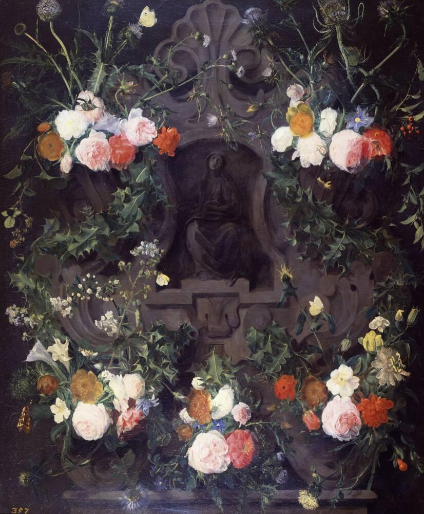 A Garland of Flowers on a Carved Stone Medallion | All Works | The