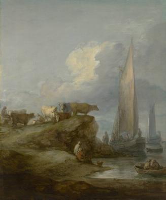 Coastal Scene with Shipping and Cattle