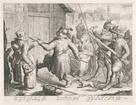 Horrors of War to the Peasantry, plate 1: Soldiers Forcing Their Way into a Cottage