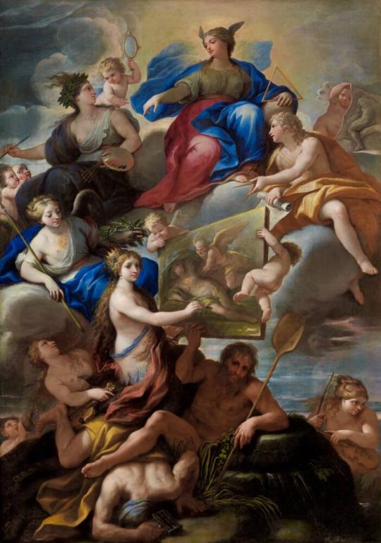 Allegory of Knowledge and the Visual Arts Crowning Parthenope, the Siren of Naples
