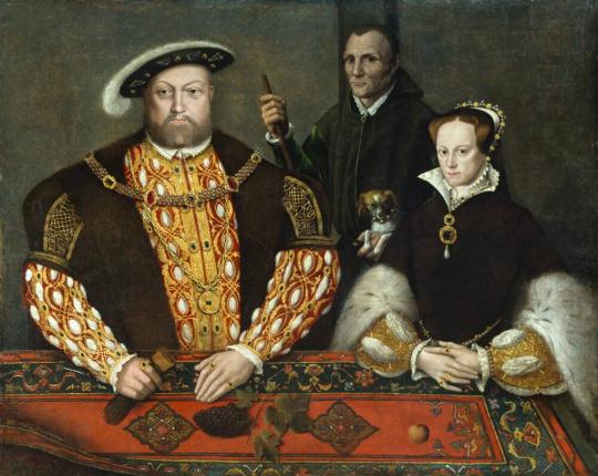 Posthumous Portrait of Henry VIII with Queen Mary and Will Somers the Jester