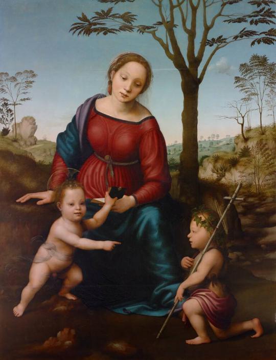 Madonna and Child Seated in a Landscape with Saint John the Baptist