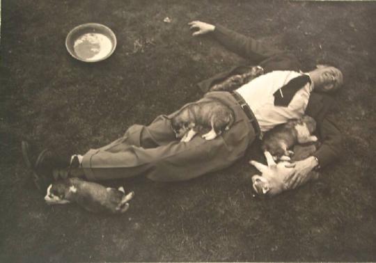 Beaumont Newhall with the Siberian Husky Puppies at the Sheelers'