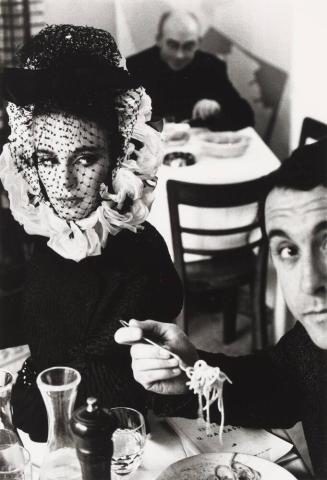 Roma, for Harper's Bazaar, High Fashion with Deborah Dixon with Antero Piletti eating spaghetti (a)