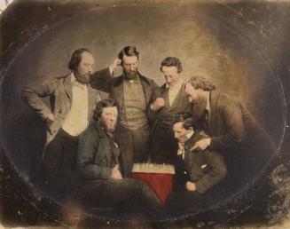 [Photograph of a Daguerreotype of Two Chess Players Watched Over by a Gathering of Gentlemen]