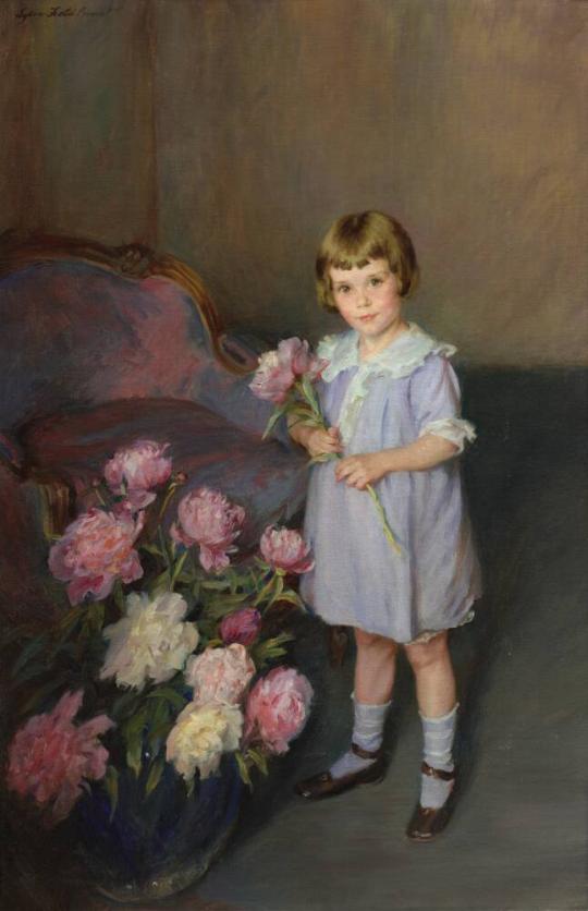 Portrait of a Child Arranging Peonies