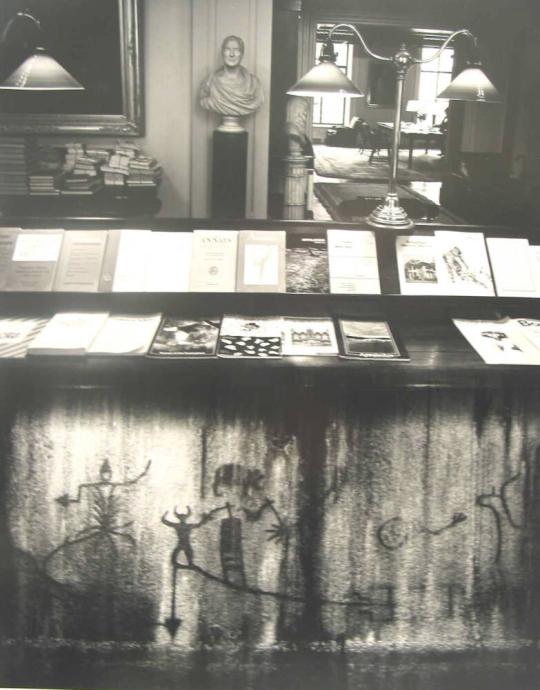 Untitled [Library interior & petroglyphs]