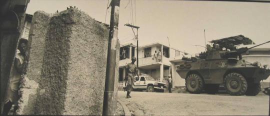 Patrol during 2 PM curfew, Day of J.C. Dualier's flight, Port-au-Prince, Haiti, February 7, 1986