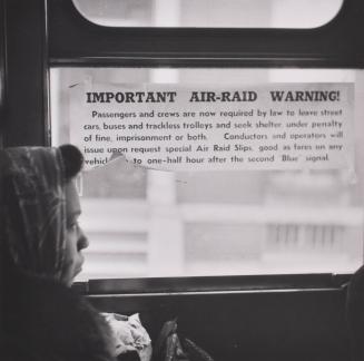 Air Raid Notice on a Bus Window, Baltimore, Maryland