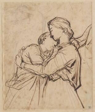 An Angel (Human Soul) Embracing a Woman