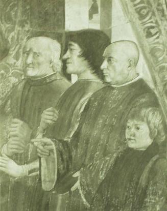 Chiesa di S. Trinita L'interne.  Ritratti di Lorenzo e di tre personaggi della familigia Sassetti.