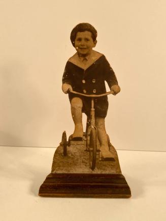 [Young Child on Bicycle, Handmade and colored photo statuette]