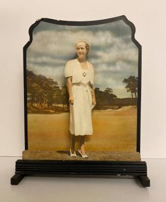 [Woman in White Dress in Front of Landscape, Handmade and colored photo statuette]