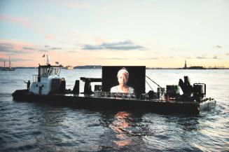 Night Watch (Norris at Sunset), 20’ wide LED screen on barge, Hudson River