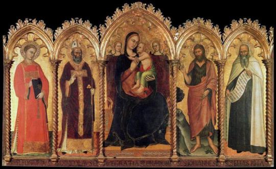 Fig. 4.1. Andrea di Buonaiuto, Madonna and Child Enthroned and two Angels, with Saints Leonard, ...