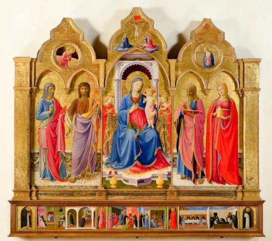 Fig. 10.2. Fra Angelico, Virgin and Child Enthroned with Four Angels between Saints Mark, John  ...