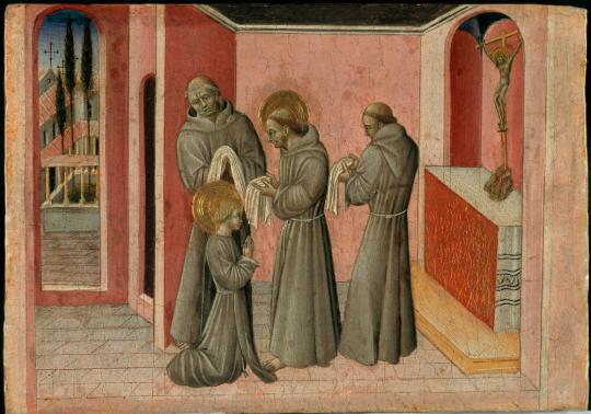 Fig. 12.2. Giovanni di Paolo, Saint Francis Investing Saint Clare with Her Habit, n.d., paintin ...