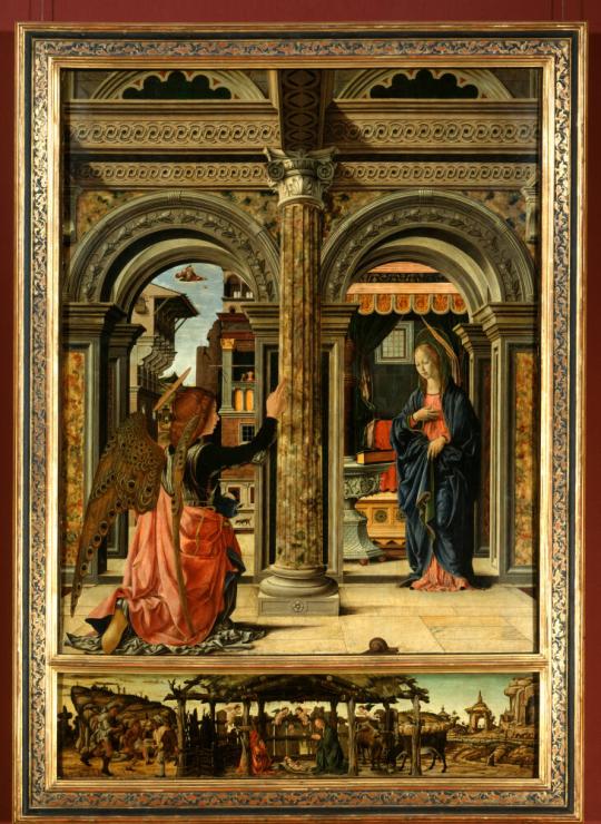 Fig. 15.3. Francesco del Cossa, The Annunciation, with Nativity Scene (predella), 1470–72, oil  ...