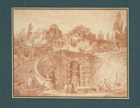 Fig. 42.2. Hubert Robert, Une fontaine formant un ruisseau, près duquel sont des laveuses (coun ...