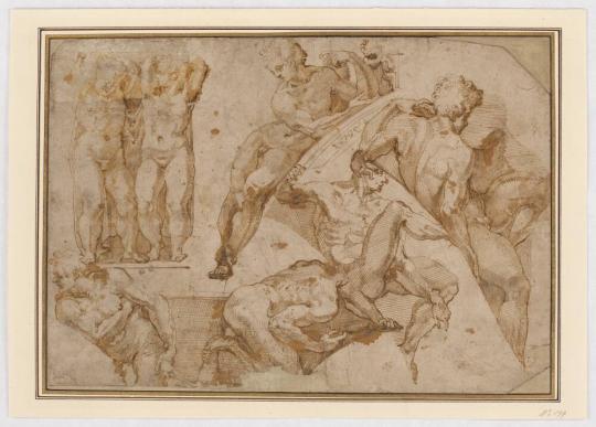 Studies of Male Nudes and a Pair of Putti from the Sistine Chapel Ceiling, after Michelangelo