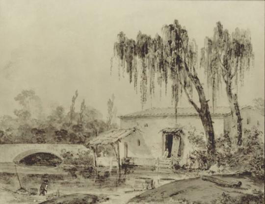 Fig. 44.1. Louis Gabriel Moreau, Landscape with Two Weeping Willows, 18th century, gouache on p ...