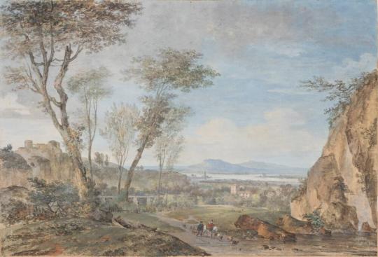 Fig. 44.2. Louis Gabriel Moreau, La Vallée: Pastoral River Landscape with Traveler Accompanying ...