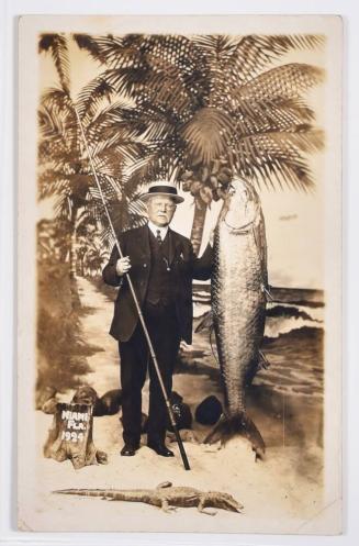 [Man Posed with Large Fish and Alligator]