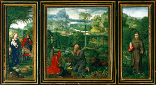 Fig. 28.2. Simon Bening, Saint Jerome Triptych, 1550, tempera on parchment, El Escorial, Monast ...