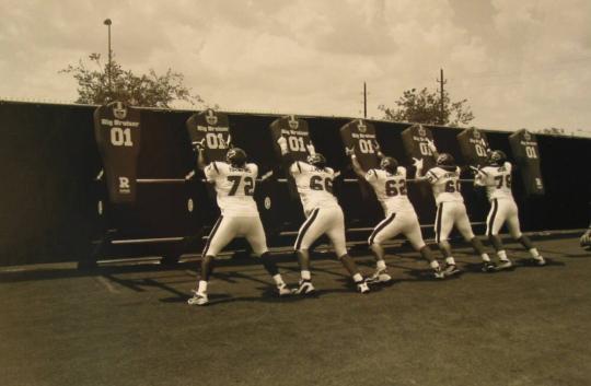 Offensive Line Drill:  Jelani Hawkins, Jeremy McKinney, Chris Lorenti, Craig Heimburger, and Jerry Wisne