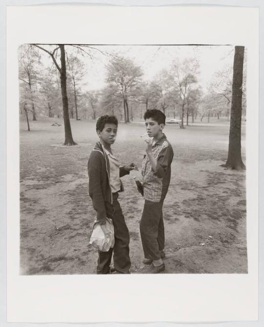 Two boys smoking in Central Park, N.Y.C., 1963